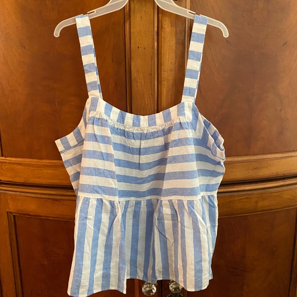 Breezy Blue & White Striped XL Petite Linen LOFT Sleeveless Peplum Top - Picture 5 of 8